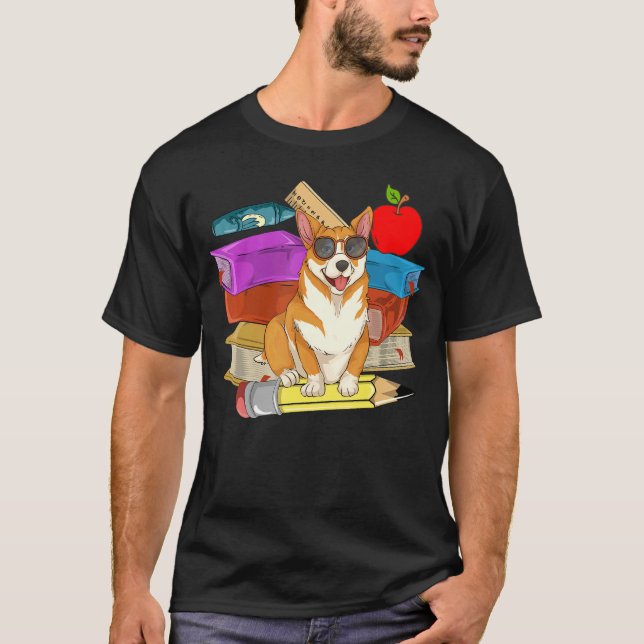 Dog Kids School Student Sonnenbrille Niedlich Corg T-Shirt (Vorderseite)