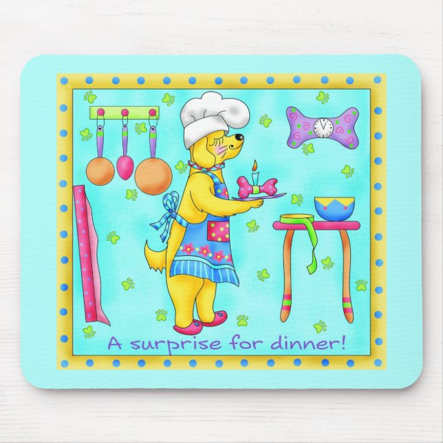 Dog Koch Kochen Abendessen Kunst, Dichtung und Mus Mousepad (Vorne)