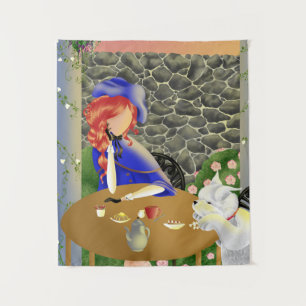 Dog & Lady im Café bei Sonnenuntergang "Forever Lo Wandteppich