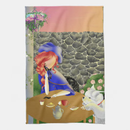 Dog & Lady im Café Lunch Handtuch