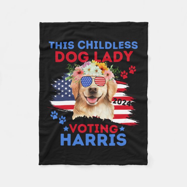 Dog Lady Vote Kamala Harris 2024 Golden Retriever Fleecedecke (Vorderseite)