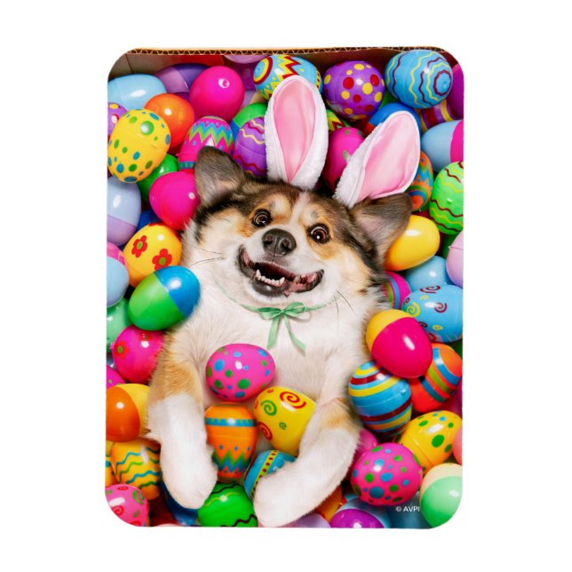 Dog Laying on Easter Eggs Magnet (Vertikal)
