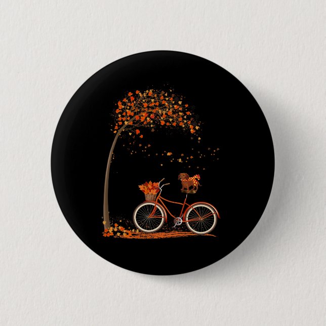 Dog Leaf Fall Autumn Cycling Fun Dachshund Lover Button (Vorderseite)