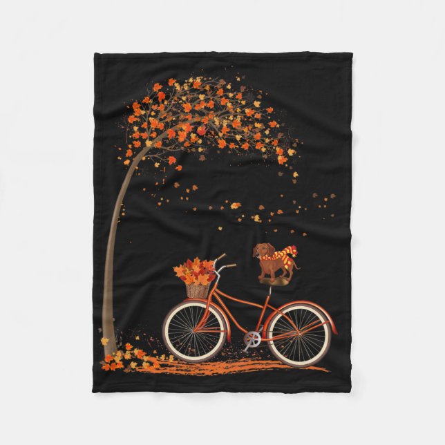Dog Leaf Fall Autumn Cycling Fun Dachshund Lover Fleecedecke (Vorderseite)