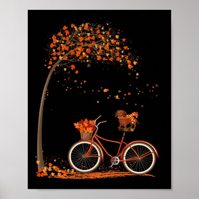 Dog Leaf Fall Autumn Cycling Fun Dachshund Lover Poster (Vorne)