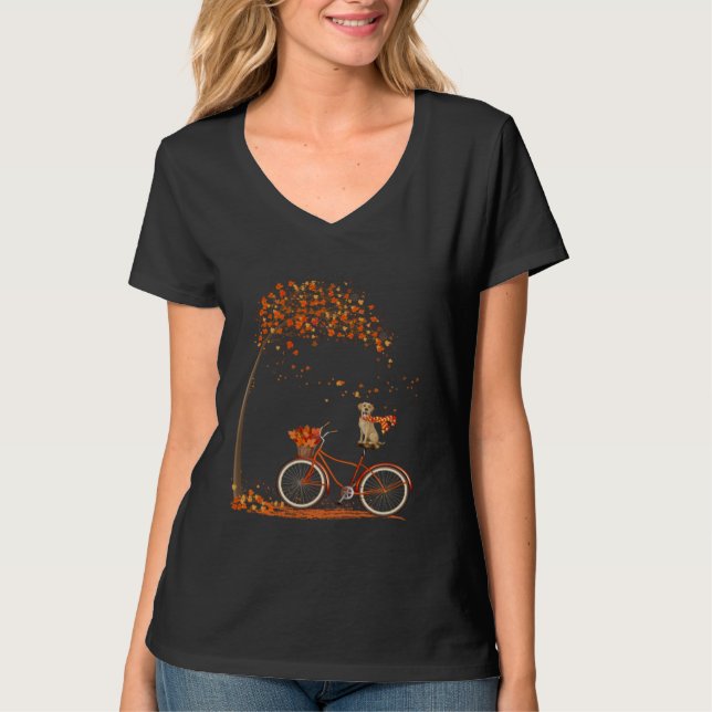 Dog Leaf Fall Autumn Cycling Funny Labrador retrie T-Shirt (Vorderseite)