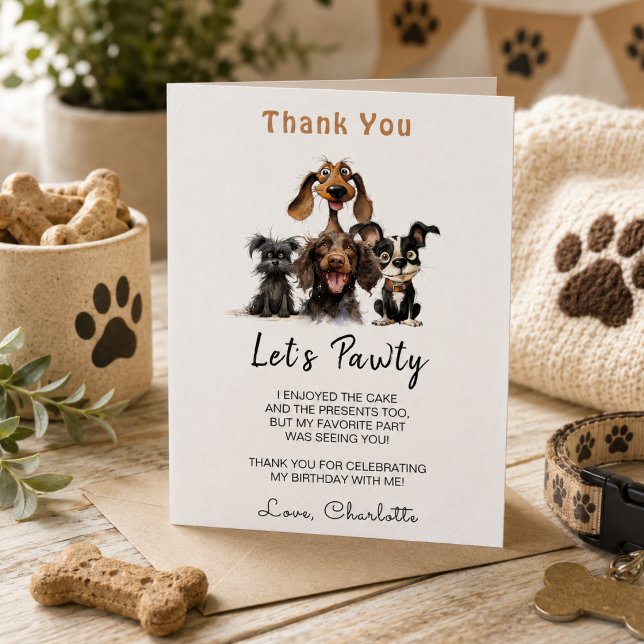 Dog Let's Pawty Birthday Dankeskarte (Dog Let's Pawty Birthday Thank You Card)