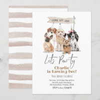 Dog Let's Pawty Birthday Einladung