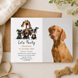 Dog Let's Pawty Birthday Foto Einladung