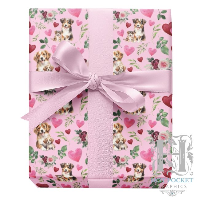 Dog Love Valentine Gift Wrapping Paper Pink Geschenkpapier (Von Creator hochgeladen)