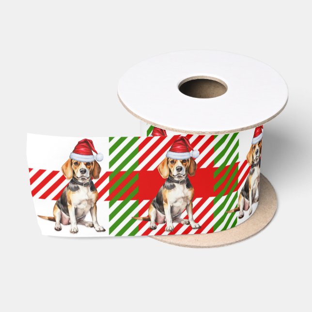 Dog Lover Beagle Rotes Grün Karierte Weihnachten Satinband (Spule)