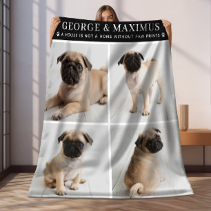 Dog Lover Black Custom Dog Name Foto Collage Fleecedecke