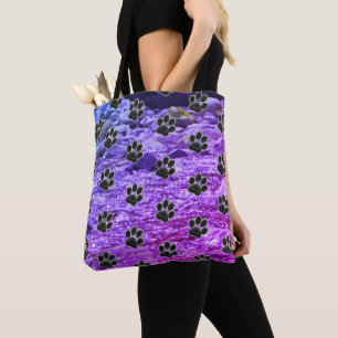 Dog Lover Blue Lila Clouds Black Puppy Paw Print Tasche