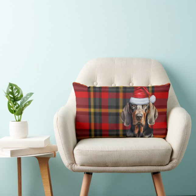 Dog Lover Christmas Red Black Coonhound Kariert Lendenkissen (Stuhl )