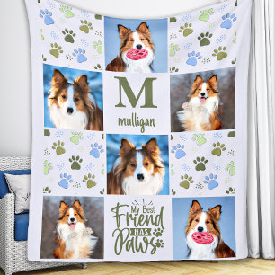 Dog Lover Custom 6 Pet Fotos Niedlich Paw Print Qu Fleecedecke