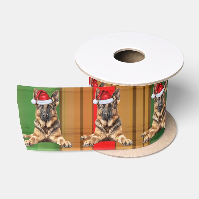 Dog Lover German Shepherd Holiday Plaid Christmas Satinband (Spule)