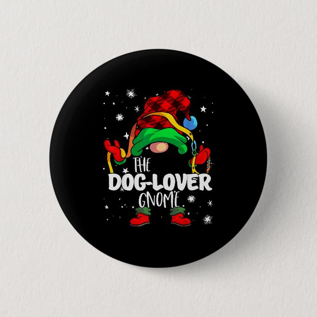 Dog Lover Gnome Red Buffalo Plaid Matching Family  Button (Vorderseite)