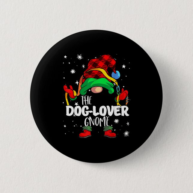 Dog Lover Gnome Red Buffalo Plaid Matching Family  Button (Vorderseite)