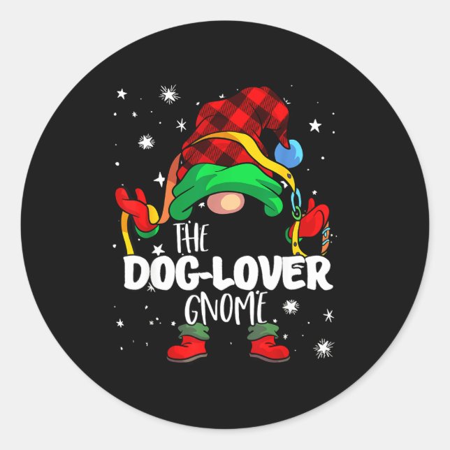 Dog Lover Gnome Red Buffalo Plaid Matching Family  Runder Aufkleber (Vorderseite)