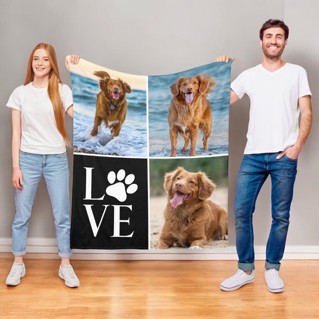 Dog Lover Heart Love Photo Collage Pet Fleecedecke (Von Creator hochgeladen)
