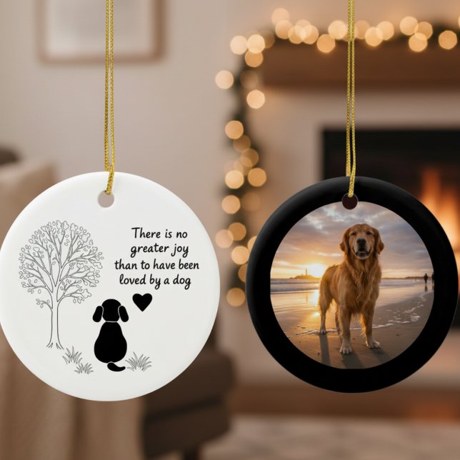 Dog Lover Joy Quote Keepsake Photo Ornament (Dog lover ornament)