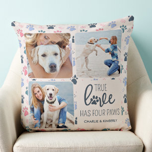 Dog Lover Maßgeschneiderte 3-Foto Paw Print Kissen