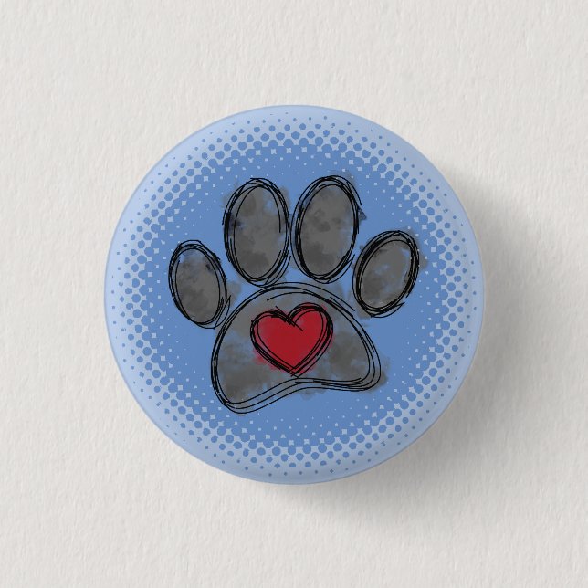 Dog Lover Zeichnend Aquarell Halbtondruck Button (Vorderseite)