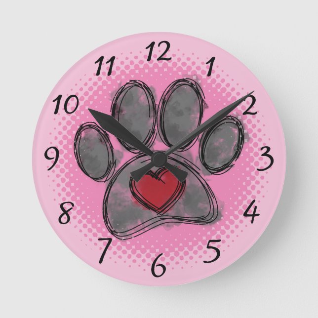 Dog Lover Zeichnend Aquarell Halbtondruck Runde Wanduhr (Vorderseite)