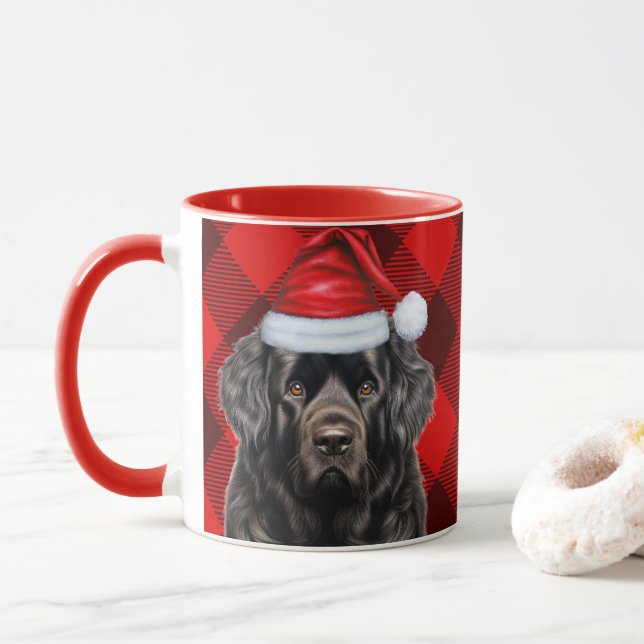 Dog Lover's Neufundland Holiday Buffalo Kariert Tasse (Mit Donut)