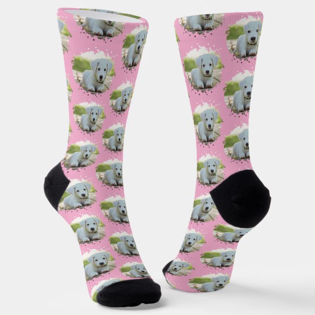 Dog Lovers Personalized Photo Pattern Pink Socken (Gewinkelt)