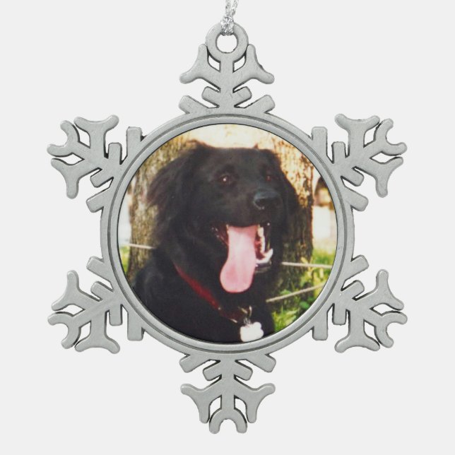 Dog Luke Schneeflocken Zinn-Ornament (Vorderseite)