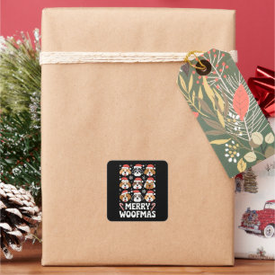 Dog Mama Christmas Merry Woofmas Hund Lover Quadratischer Aufkleber