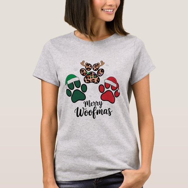 Dog Mama Christmas Merry Woofmas Hund Lover Xmas T-Shirt (Vorderseite)