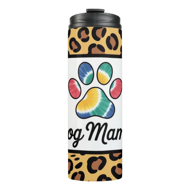 Dog Mama Tie-Dye Paw Print Leopard Pattern Design Thermosbecher (Vorderseite)