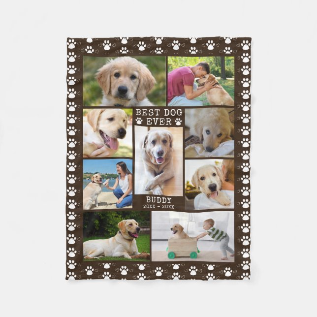 Dog Memorial BEST DOG EVA Foto Collage Brown Fleecedecke (Vorderseite)