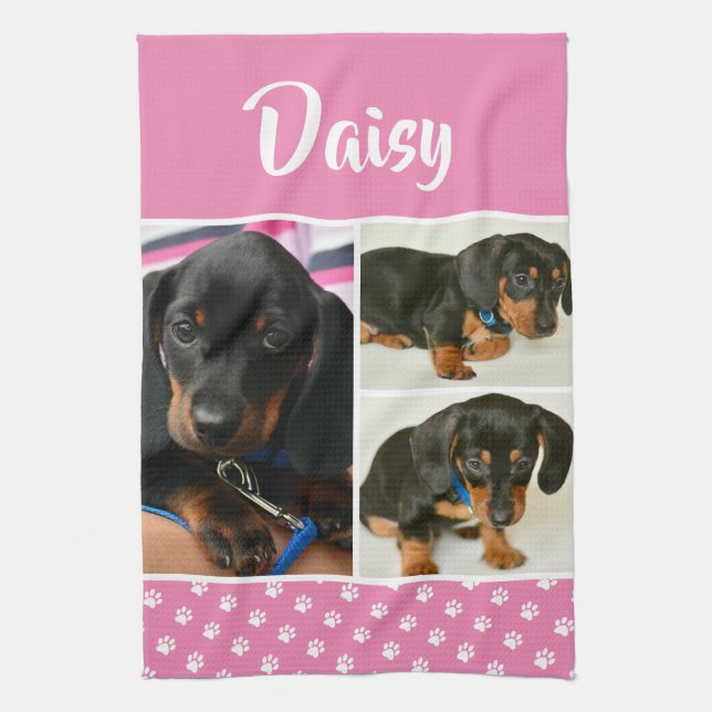 Dog Memorial Foto Collage Pet Pawprint Geschirrtuch (Vertikal)