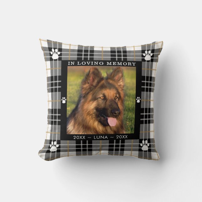 DOG Memorial Foto IN LIEBING MEMORY Black Kariert Kissen (Vorderseite)