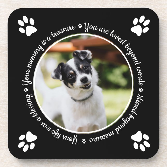 Dog Memorial Paw druckt Foto Beverage Coaster Getränkeuntersetzer (Vorderseite)