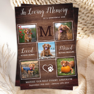 Dog Memorial Pet Loss Personalisieren Sie 5-Foto-B Dankeskarte