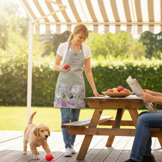 Dog Mom Elegant Floral Sage Personalized Apron Schürze