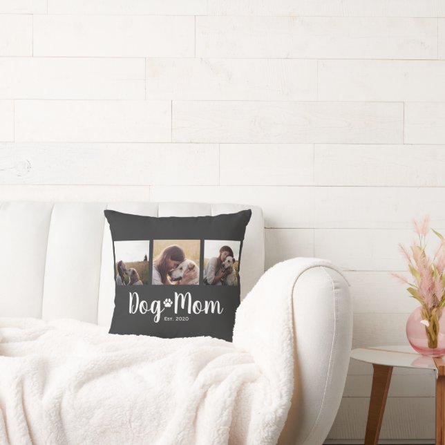 Dog Mom Established Elegant Script Black 3 Photo  Kissen (Liege)