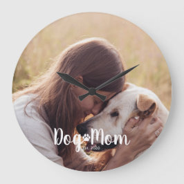 Dog Mom Established Script Photo Große Wanduhr