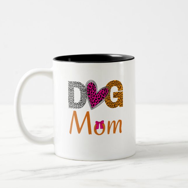 Dog Mom Leopard Print/Trending Dog  Lover Gift Zweifarbige Tasse (Links)