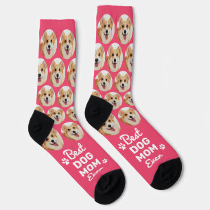 DOG MOM Personalisiertes Chic Pink Muster Haustier Socken