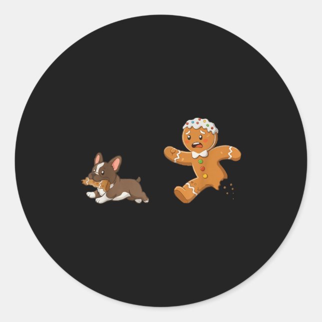 Dog Mom Shirt Gingerbread Chasing French Bulldog C Runder Aufkleber (Vorderseite)