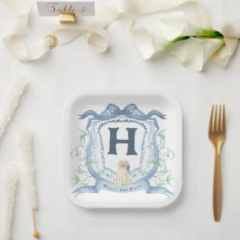 Dog Monogram Blue Pappteller