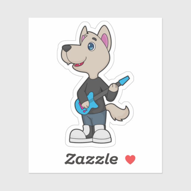 Dog Musician Gitarre Aufkleber (Blatt)