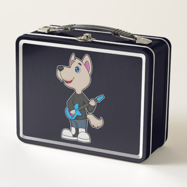 Dog Musician Gitarre Metall Brotdose (Vorderseite)