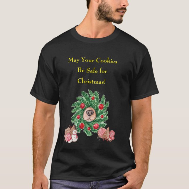 Dog Nose in Wreath Weihnachten T-Shirt (Vorderseite)