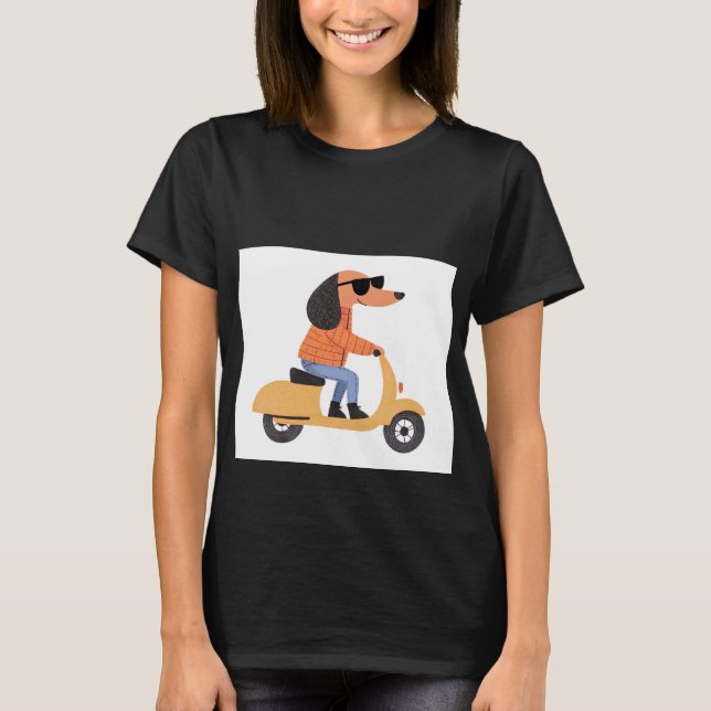 Dog on Scooter - Funny and Stylish Illustration T-Shirt (Vorderseite)